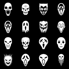 Horror and scary halloween faces silhouette icon, Pumpkin, emoji and tattoo ghost smile spooky jack evil mouth eyes scary silhouette illustration .