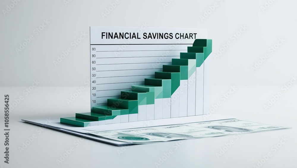 Poster 3d rander visual representation of financial growth analyzing savings trends with a 3d chart and cur