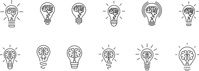 Light Bulb line icon isolated on white background. Idea sign, solution, thinking concept. Lighting Electric lamp, electricity, shine, shiny. Flat style for graphic design, logo, web site, UI.