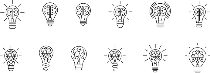 Fototapeta premium Light Bulb line icon isolated on white background. Idea sign, solution, thinking concept. Lighting Electric lamp, electricity, shine, shiny. Flat style for graphic design, logo, web site, UI.