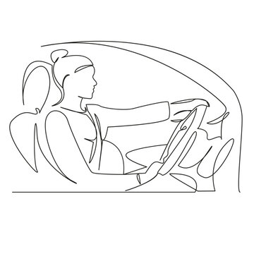 recommend clip art: One continuous single drawing line art flat doodle pregnant, car, driving, female, adult, lifestyle, safety, transportation, woman. Isolated image hand draw contour on a white background
