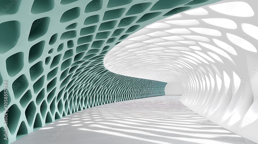 Poster abstract white and green curved tunnel abstract gradient background with copy space