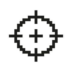Obraz premium Pixelated Target Icon. Retro Gaming Crosshair Symbol. Focused Aim Symbol in Pixel Art Style. Isolated Vector Illustration