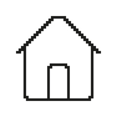 Pixel Art House Icon. Pixelated House, Symbol Of Home Or Building. Real Estate, Shelter Or Property. Isolated Vector Illustration