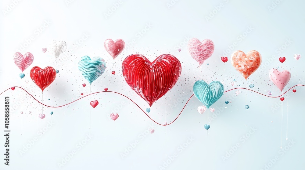 Aufkleber whimsical collection of soft sculptures designed as hearts, artistically displayed with a heartbeat 