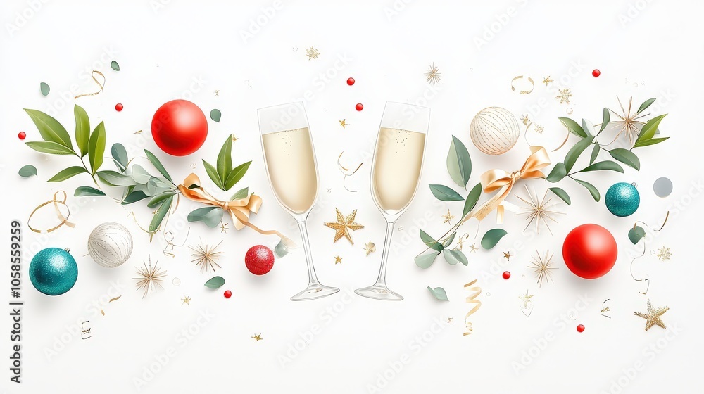 Fototapete classy new year's card design, featuring clean lines and festive elements on a bright white backdrop