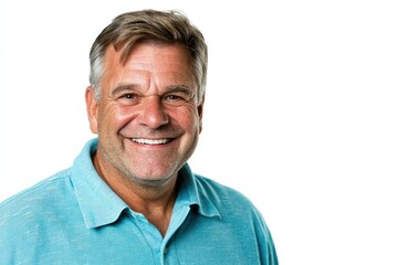 Obraz premium Friendly smiling middle-aged man in casual attire against white background