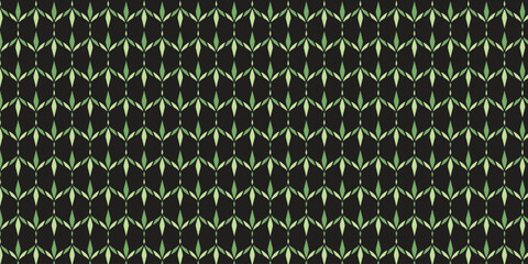 Unique pattern with cool leaf motifs in dark green and light green on a black background