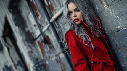 Fototapeta premium High end fashion magazine style banner showing beautiful female Model wearing red clothes
