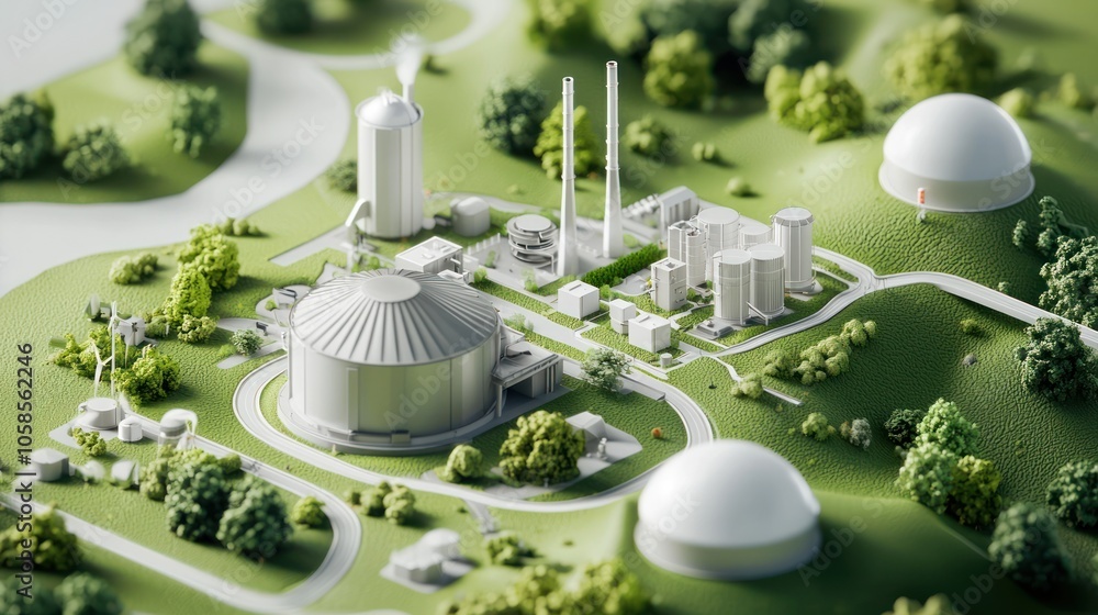 Poster futuristic net-zero technology in agriculture - 3d illustration of carbon capture systems and green 