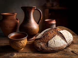 traditional bread and a jug