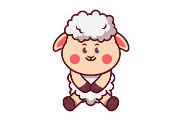Cute Happy Sheep Sitting Illustration