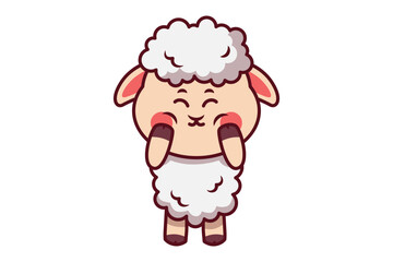Cute Sheep Hands on Chin Illustration