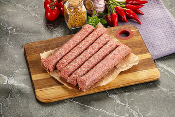 Raw beef kebab sausage for grill