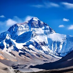 Obraz premium Majestic Mount Everest in Clear Skies, Mount Everest, Himalayan peaks, Nepal highest mountain, clear sky Everest, natural grandeur, Nepal tourism, iconic landscape