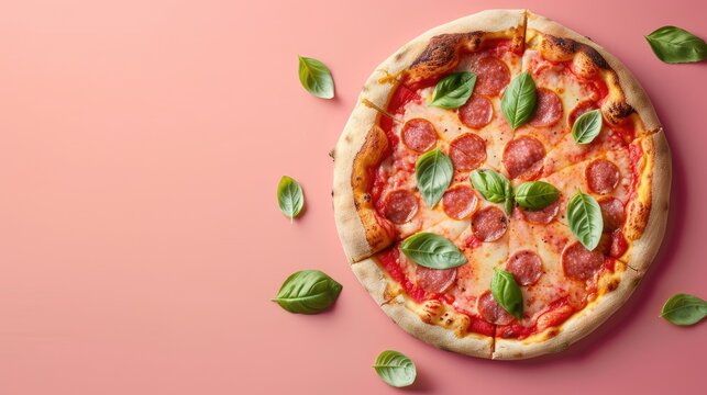 Freshly Baked Italian Pizza for Menu or Ads on Colorful Background