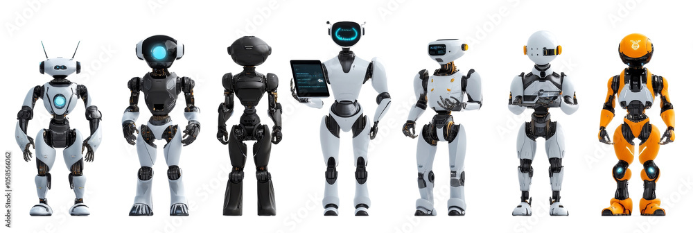 Poster Ai robot using tablet isolated PNG