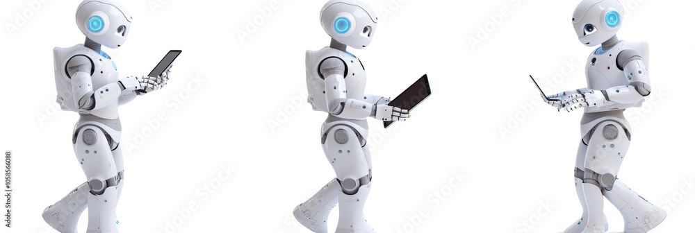 Poster Ai robot using tablet isolated PNG