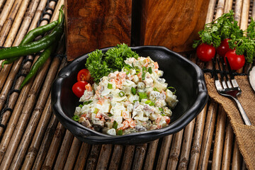 Traditional Russian salad with mayonnaise