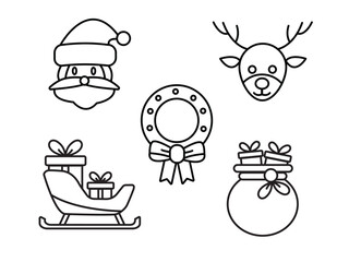A set of 5 simple and minimalistic Christmas-themed outline icons, perfect for holiday designs