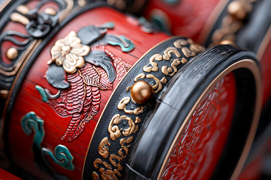 Exquisite chinese drums a celebration of red and gold intricacies in traditional craftsmanship