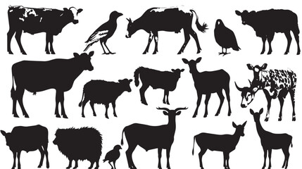 Fototapeta premium Farm animals vector silhouettes