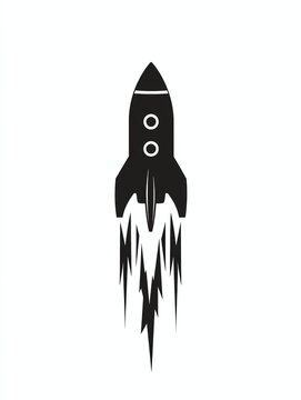 Illustration minimal concept background Rocket launching against a white background.