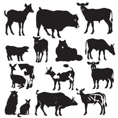 Farm animals vector silhouettes