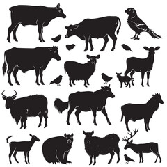 Farm animals vector silhouettes