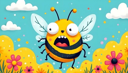 A Scared Bumble Bee in Flower Meadow