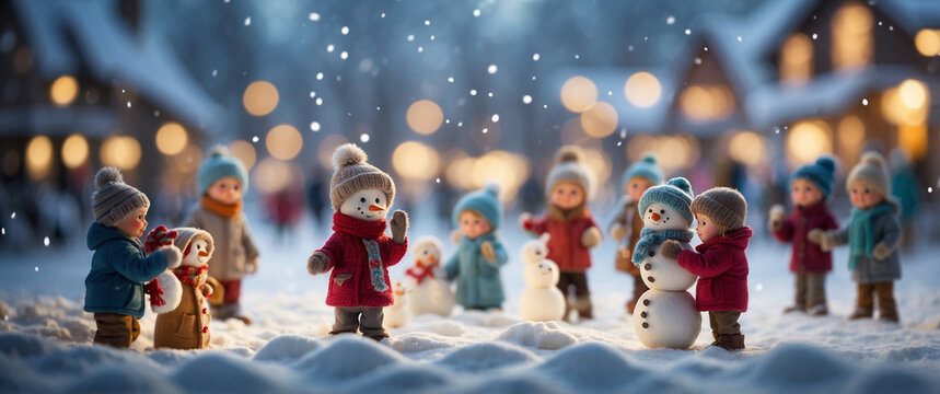 the cartoon of snow man in christmas festive.