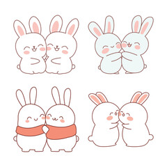 Obraz premium Cute Rabbit Bunny Couple Cartoon Character Hugging While Smiling