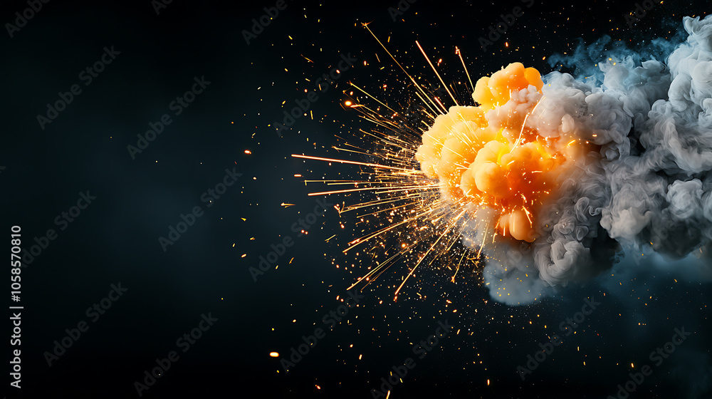 Poster spectacular display of colorful firecrackers exploding with vibrant smoke and sparks in a night sky