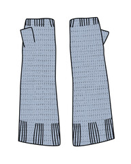 Ribbed knit arm warmers vector design technical flat drawing.