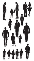 Father and son silhouettes collection , black silhouettes isolated on white background