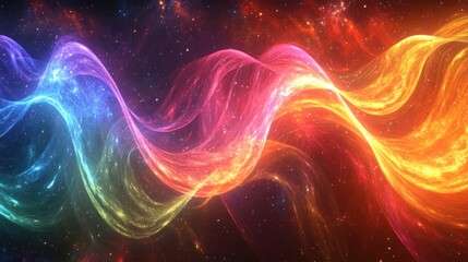 Fototapeta premium A vibrant, colorful wave of light representing energy and motion in a cosmic background.