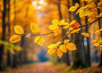 Obraz premium Golden Autumn Branch - Woodland Landscape Photography