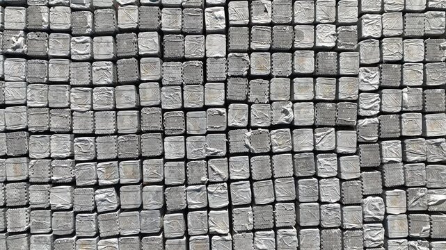 Top view of a warehouse of paving slabs. 