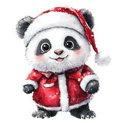 Watercolor Christmas Panda Clipart is a great choice for creating cards, invitations, party supplies and decorations. AI generated.