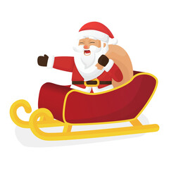 Santa Claus Chibi cute character art flat vector design in cartoon style with smiling face with gift sack riding reindeer perfect for merry Christmas and kids book asset design isolated 