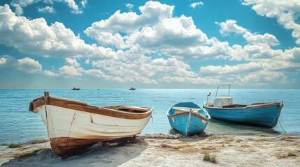 Obraz premium fishing boats by the sea on a sunny day
