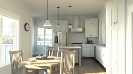 Modern Bright Kitchen with Dining Table and Natural Light