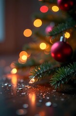 Christmas. branches of Christmas tree colorful shining lights and glitters