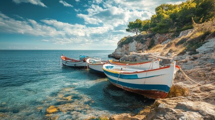 Fototapeta premium fishing boats by the sea on a sunny day