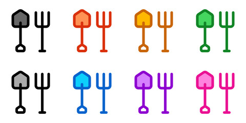 Editable shovel and rake vector icon. Farming, gardening, tools. Part of a big icon set family. Perfect for web and app interfaces, presentations, infographics, etc