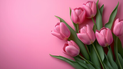Obraz premium Pink tulips on pink background
