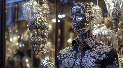 Obraz premium Elegant Display of Silver Accessories and Fashion Mannequin