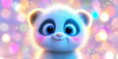 Adorable panda bear front view with colorful abstract background for cute animal art
