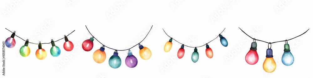 Poster colorful string lights hanging in a decorative manner, creating a festive and cheerful atmosphere., 