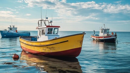 fishing boats by the sea on a sunny day